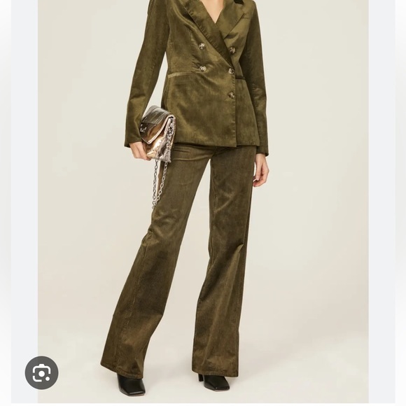 Paige Clean Front Leenah Trousers Flare Corduroy Pants Brushed Dark Olive 29 - Picture 8 of 15